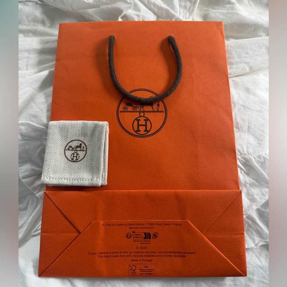 Hermès Orange Logo Shopping Bag with Branded Dust Cloth